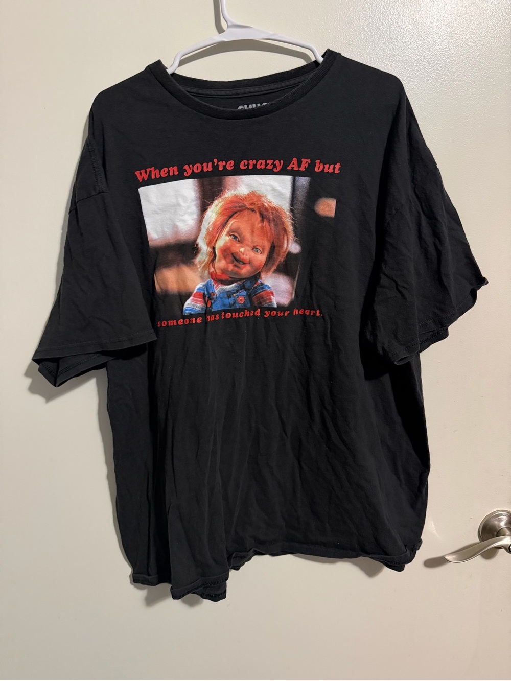 Chucky Black Graphic Tee with Doll Character Print
